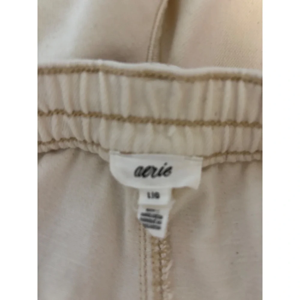 Aerie Womens Distressed Denim Shorts Cream Off White High Waisted Size L